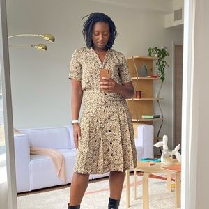 Vintage Pleated Abstract Print A-line Dress Jennifer Moore